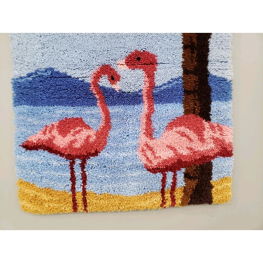 LARGE Vintage‎ Latch Hook Rug Completed Beach Sea Wall Hanging Tropical Decor